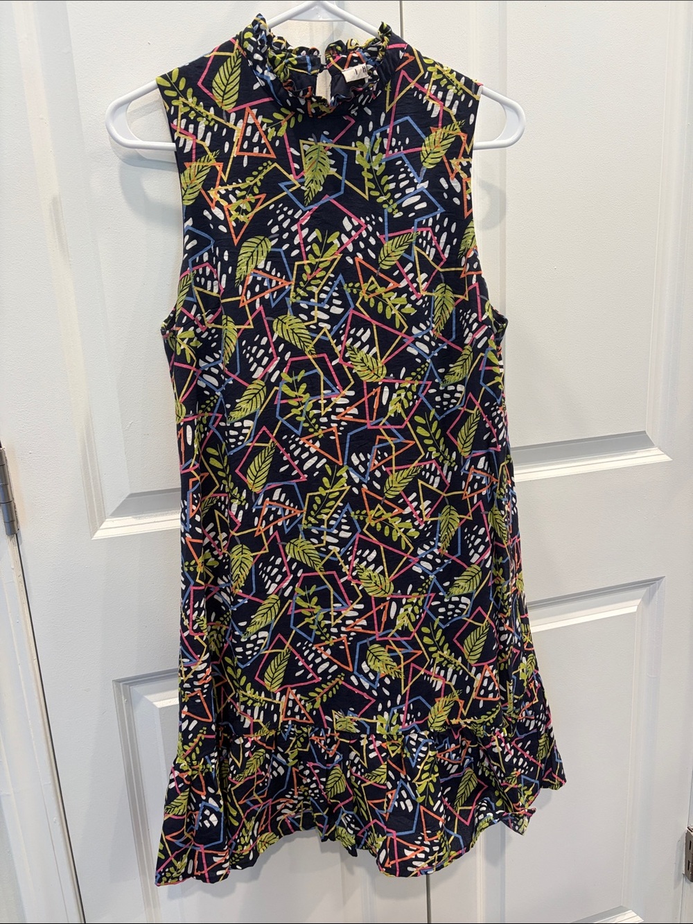 THML Tropical Geometric Design Sleeveless Dress with High Neck